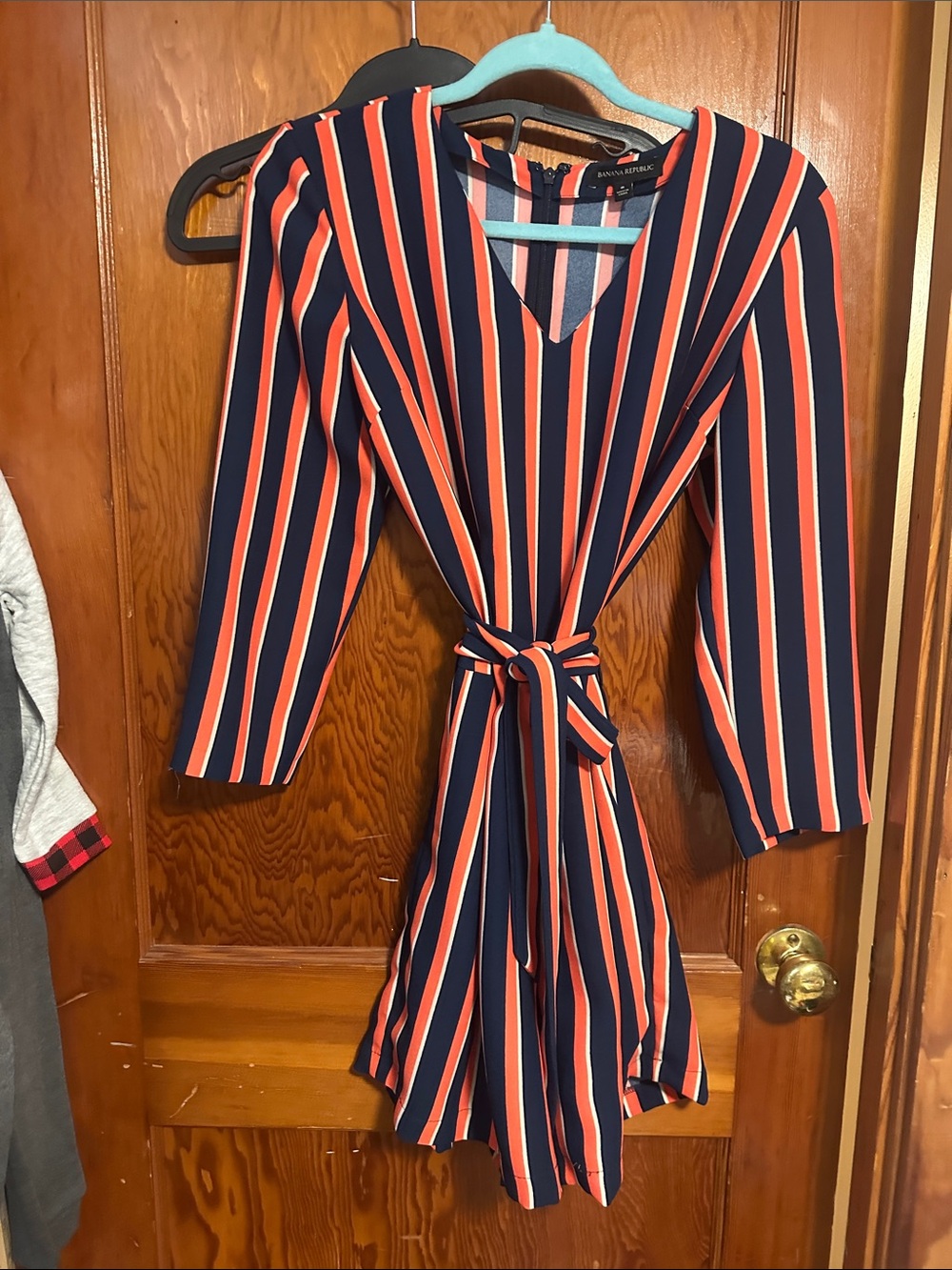 Striped Navy and Coral  skort with Tie Waist